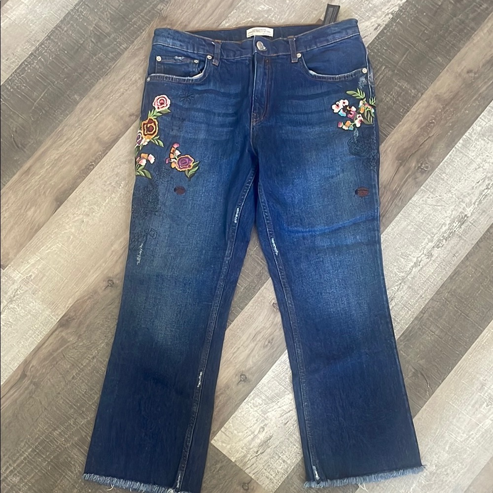 Zara Premium Denim Collection Boot Cut Crop Jeans